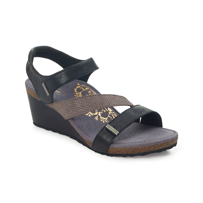 Aetrex Womens Brynn Quarter Strap Wedges Black - SwmUvJEhP